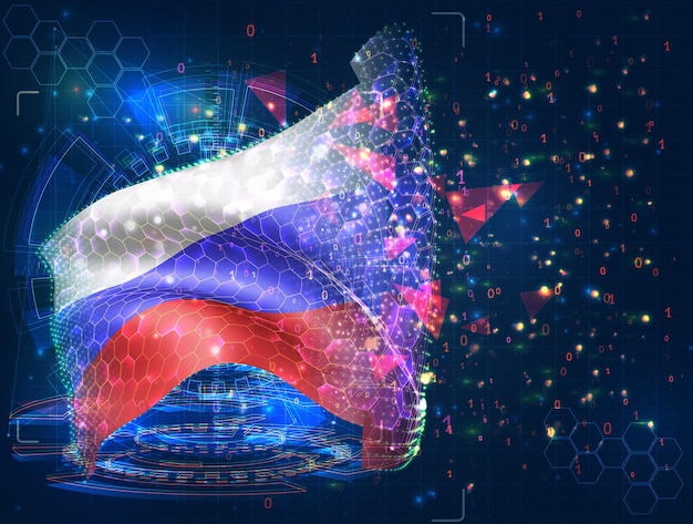 Drapeau vectoriel de Russie objet 3D abstrait virtuel à partir de polygones triangulaires sur fond bleu
