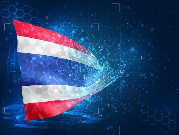 Drapeau vectoriel de Thaïlande objet 3D abstrait virtuel à partir de polygones triangulaires sur fond bleu