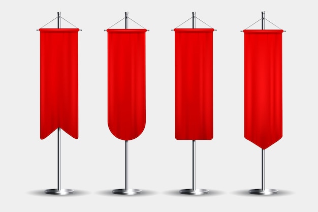 Drapeaux de bannière réalistes d signes textiles vierges rouges et tissu ondulant pour la publicité des drapeaux royaux hangi
