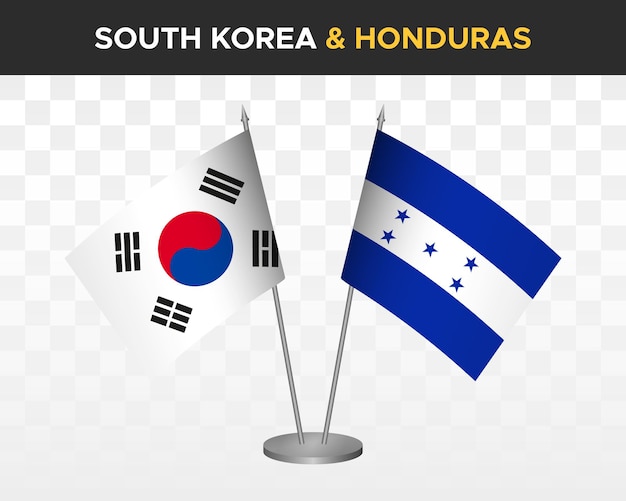 Drapeaux de bureau corée du sud vs honduras mockup isolé drapeaux de table d'illustration vectorielle 3d