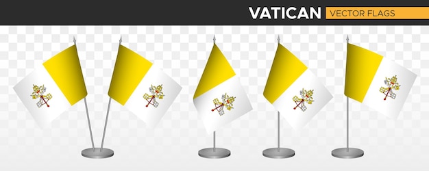 Drapeaux de bureau du vatican maquette illustration vectorielle 3d drapeau de table du vatican