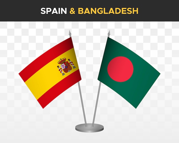 Drapeaux de bureau espagne vs bangladesh mockup illustration vectorielle 3d isolée Bandera de espana