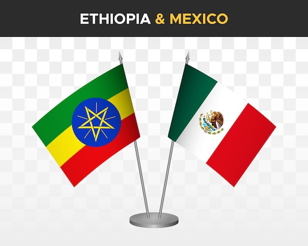 Drapeaux de bureau de l'Ethiopie contre le Mexique maquette isolé drapeaux de table d'illustration vectorielle 3d