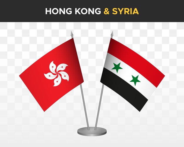 Drapeaux De Bureau De Hong Kong Contre La Syrie Maquette Isolé Drapeau De Table D'illustration Vectorielle 3d