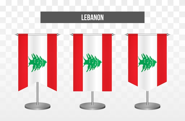 Drapeaux de bureau d'illustration vectorielle 3d vertical réaliste du liban isolé