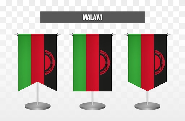 Drapeaux de bureau d'illustration vectorielle 3d vertical réaliste du malawi isolés