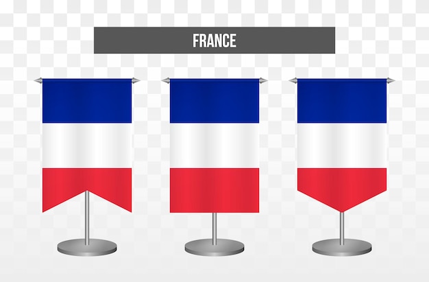 Drapeaux de bureau d'illustration vectorielle 3d vertical réaliste de france isolé