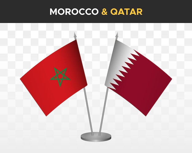 Drapeaux De Bureau Maroc Vs Qatar Mockup Illustration Vectorielle 3d Isolé Drapeaux De Table Marocains
