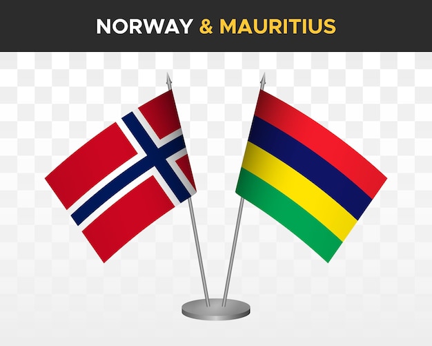 Drapeaux de bureau Norvège vs maurice mockup isolé illustration vectorielle 3d drapeau de table norvégien