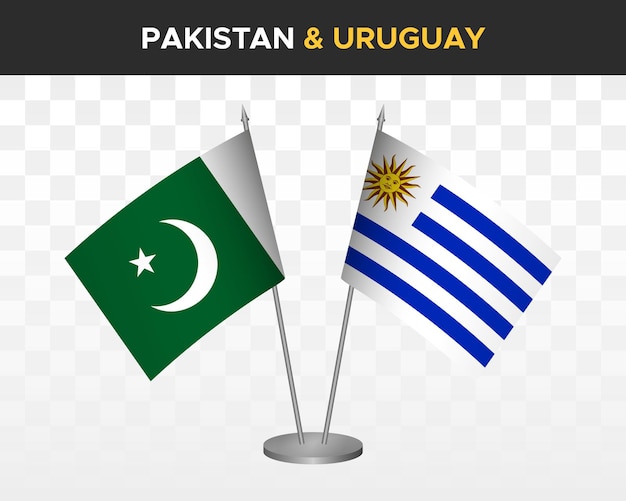 Drapeaux de bureau pakistan vs uruguay maquette isolé drapeaux de table d'illustration vectorielle 3d