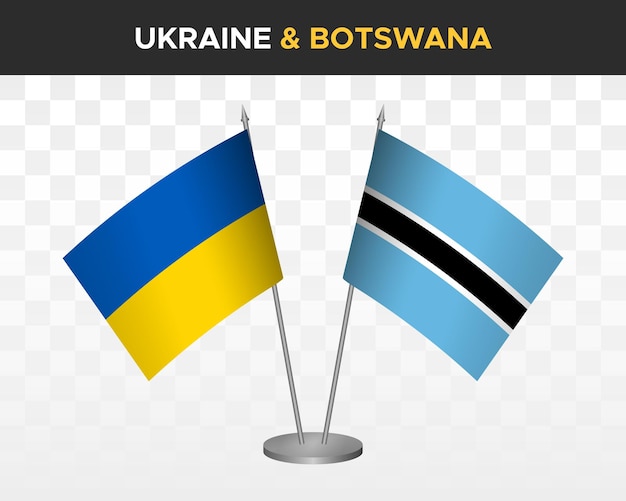 Drapeaux de bureau de l'Ukraine et du Botswana isolés sur des drapeaux de table d'illustration vectorielle 3d blancs