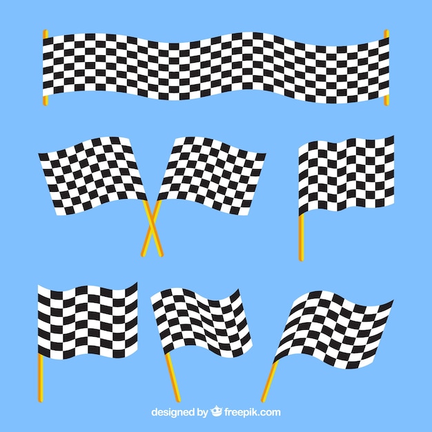 Vecteur drapeaux à damier avec un design plat