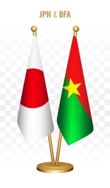 Vecteur drapeaux debout du japon et du burkina faso isolés sur le drapeau de bureau japonais blanc