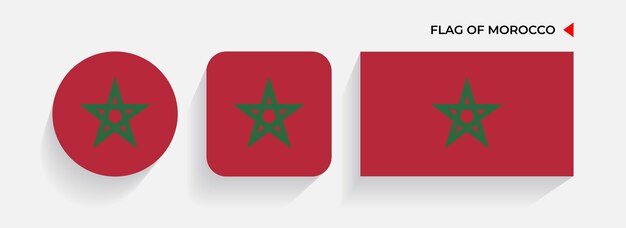 Vecteur drapeaux du maroc disposés en carré rond et en forme rectangulaire