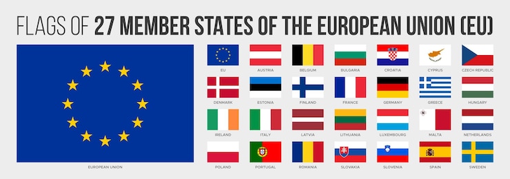 Vecteur drapeaux des états membres de l'union européenne drapeaux nationaux plats des pays de l'union européenne drapeaux de l'ue