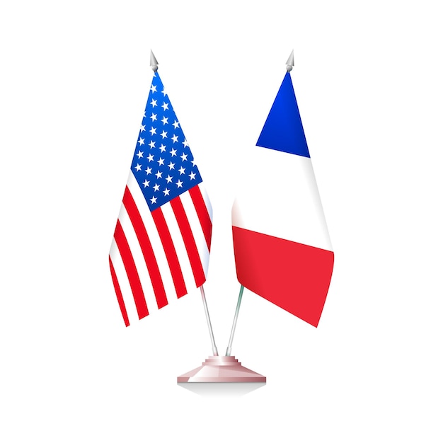 Drapeaux Des étatsunis Et De La France. Illustration Vectorielle Vecteur Premium