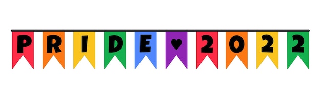 Drapeaux Festifs Mignons Banderoles En Couleur Du Drapeau Lgbt Avec Le Mot Pride 2022 Cute Vector Clip Art Design