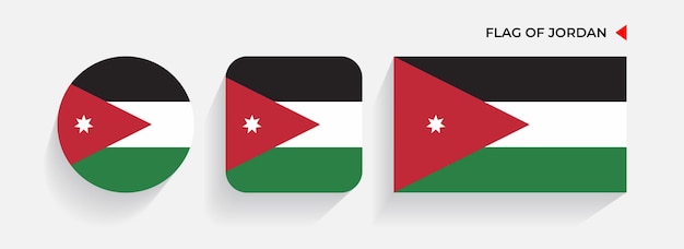 Vecteur les drapeaux de jordanie sont disposés en forme de carré rond et de rectangle.