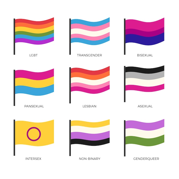 Drapeaux lgbt plats dessinés à la main du mois de la fierté