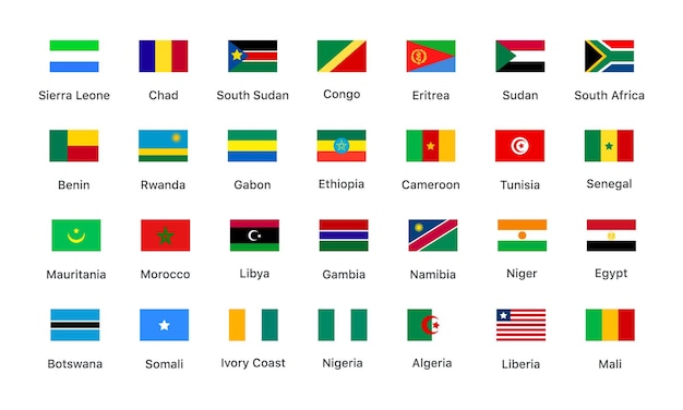 Vecteur drapeaux des pays du continent africain drapeaux isolés du continent africain flags de couleurs des pays icones vectorielles