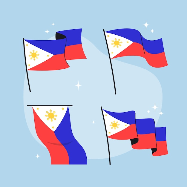 Vecteur drapeaux philippins dessinés à la main