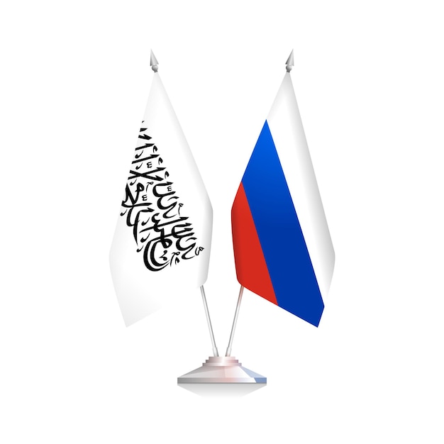 Drapeaux De La Russie Et De L'émirat Islamique D'afghanistan. Illustration Vectorielle Isolée Sur Fond Blanc
