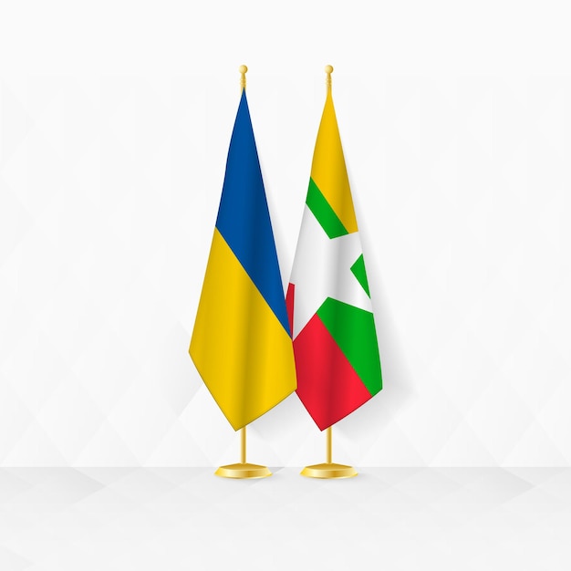 Drapeaux De L'ukraine Et Du Myanmar Sur Le Stand De Drapeau, Illustration Pour La Diplomatie Et D'autres Réunions Entre L'ukraine Et Le Myanmar