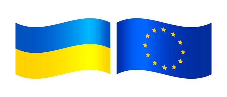 Vecteur drapeaux de l'ukraine et de l'union européenne isolés sur fond blanc drapeau de l'ukraine et de l'ue