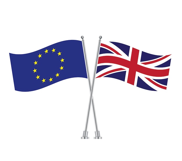 Drapeaux de l'Union européenne et de la Grande-Bretagne Drapeaux de l'UE et britanniques isolés sur fond blanc Illustration vectorielle