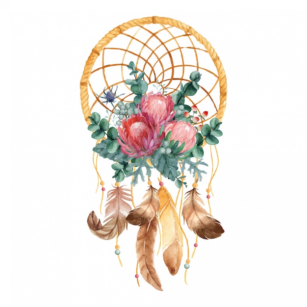 Dreamcatcher aquarelle avec des fleurs