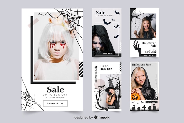 Vecteur dress-up collection de post instagram d'halloween