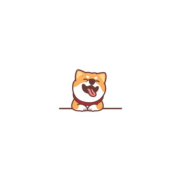 Drôle de chien shiba inu souriant sur mur de dessin animé