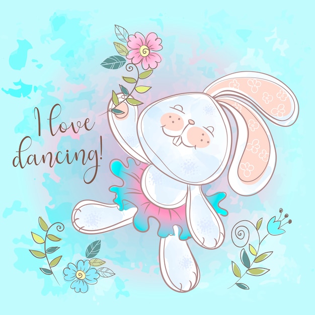 Drôle Lapin Mignon Dansant. J'aime Danser.