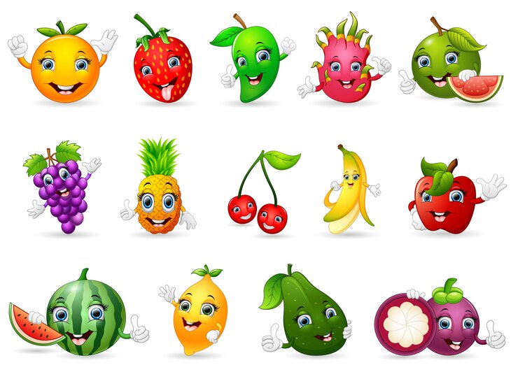 Vecteur drôles de divers fruits de dessin animé
