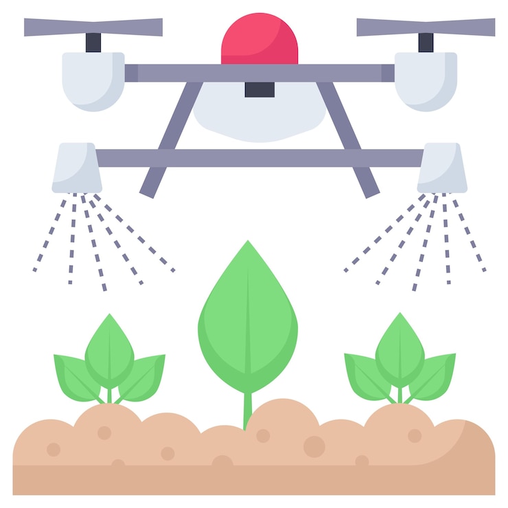 Vecteur drone agricole dans un champ effectuant la tâche de pulvérisation des cultures concept vector color icon design