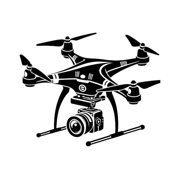 Vecteur drone icône vectorielle en noir et blanc quadrocoptère illustration vectorielle drone graphique plat