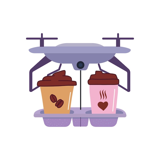 Drone De Livraison De Nourriture Drone De Fourniture De Café Illustration Vectorielle Quadcopter Transportant Du Café