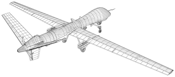 Vecteur drone militaire sans pilote d'aéronef illustration technique wireframe rendu vectoriel en 3d