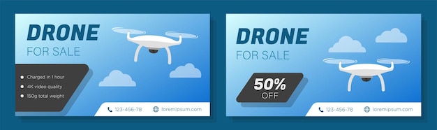 Vecteur drone à vendre ensemble de modèles de bannière quadricopter magasin entreprise publicité annonce d'avion sans pilote