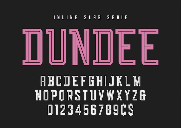 Dundee inline slab serif police, police de caractères, alphabet.