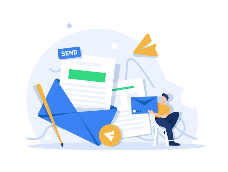 Vecteur e-mail et messageriecampagne de marketing par e-mailprocessus de travail nouveau message électronique