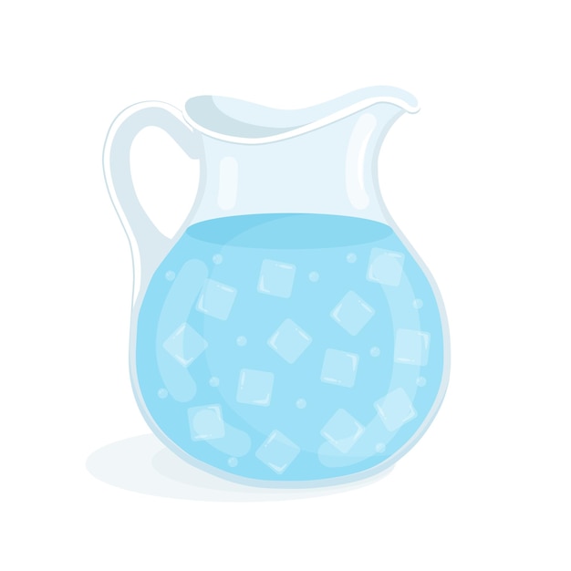 Eau potable dans une carafe en verre avec illustration vectorielle de glace d'une boisson dans une cruche