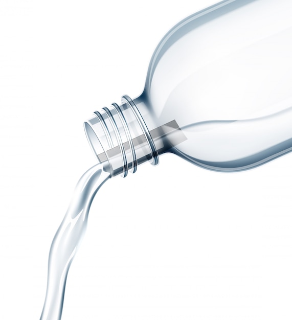 Eau pure de vecteur coulant de bouteille en plastique réaliste