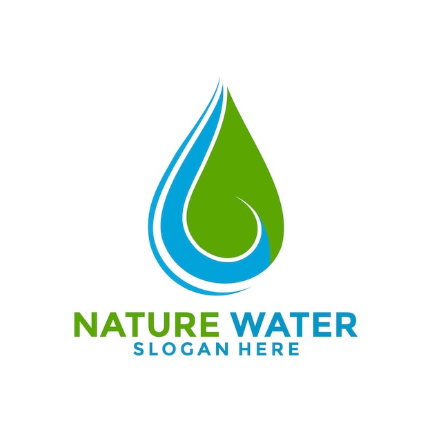 L'eau avec le vecteur de conception du logo Leaf Nature Water Drop L'icône du logo modèle