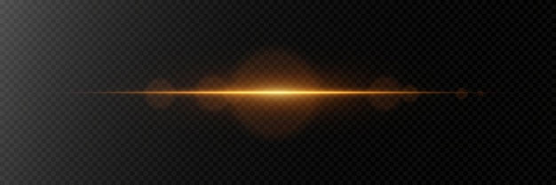 L'éblouissement horizontal doré de la lumière Effet de flash de ligne sur un fond transparent