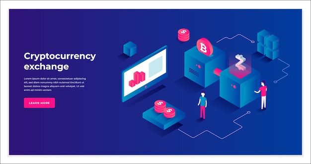 Échange De Crypto-monnaie Blockchain Exploitation Des Transactions De Surveillance Vecteur De Page De Destination Isométrique