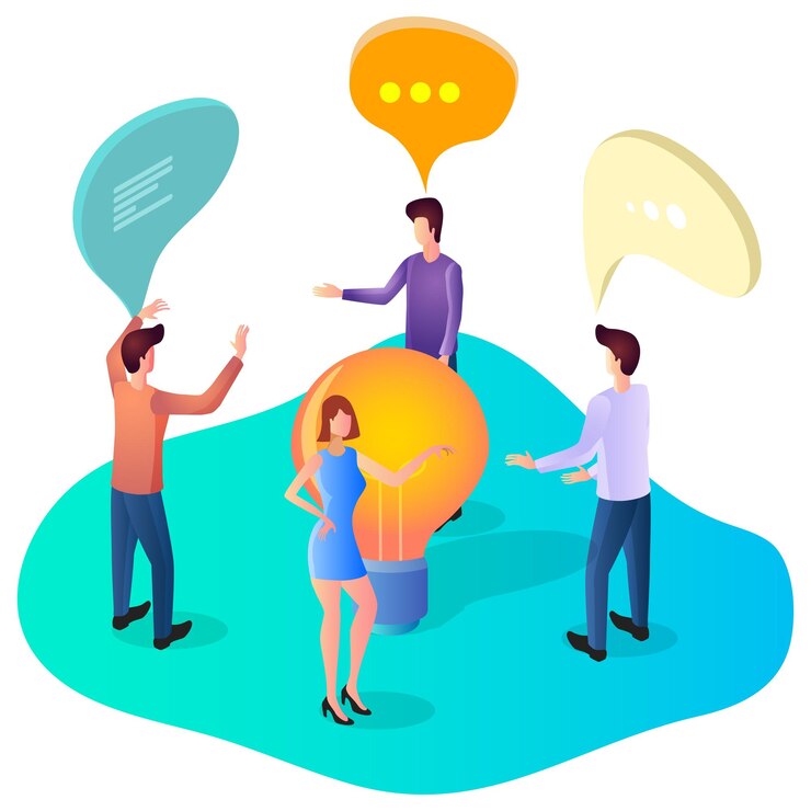 Vecteur échange d'informations les gens échangent des informations le concept de communication de rétroaction