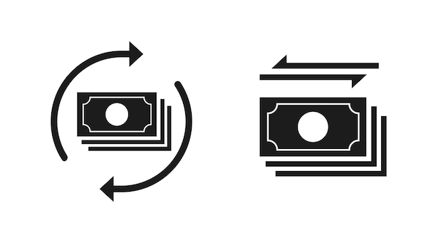 Échangez Le Pictogramme D'icône D'argent De Devise Ou Convertissez La Conversion De Transfert En Noir Et Blanc D'argent Comptant D'échange