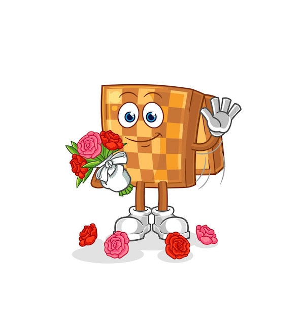 Échecs en bois avec vecteur de dessin animé bouquet mascotte