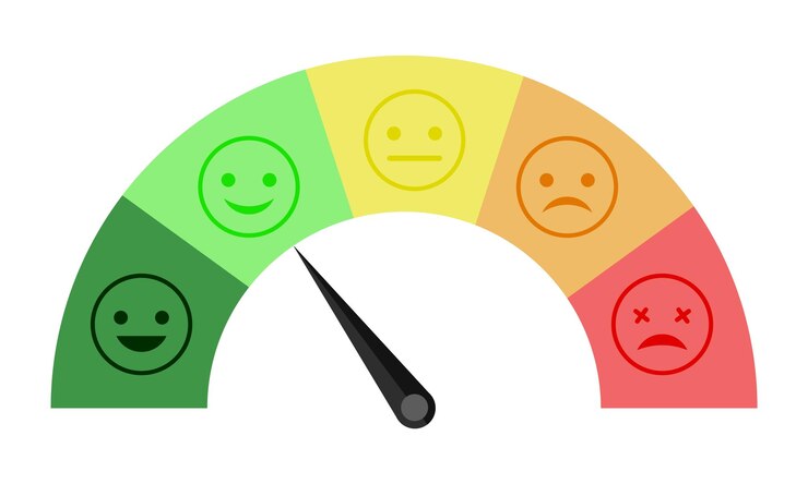 Échelle d'évaluation émotion compteur satisfaction client ou niveaux de douleur concept vectoriel
